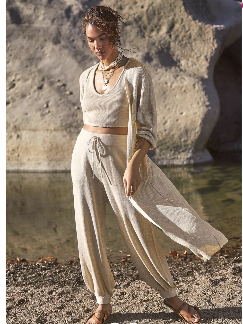 NWT Free People Living In This Sweater longline duster cardigan Small Beige - Picture 6 of 10
